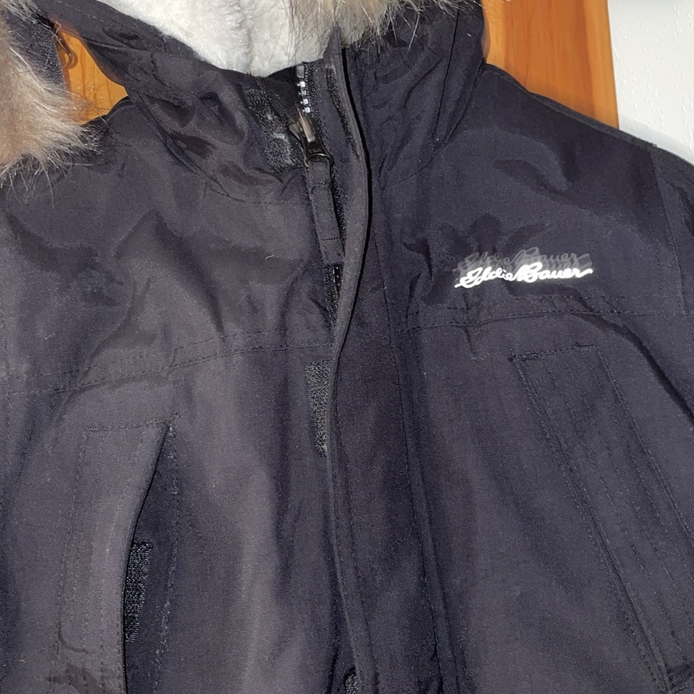 Eddie Bauer Down Coat Black Parka Jacket Faux Fur Trim Hood Waterproof 4 Kids - Picture 5 of 14